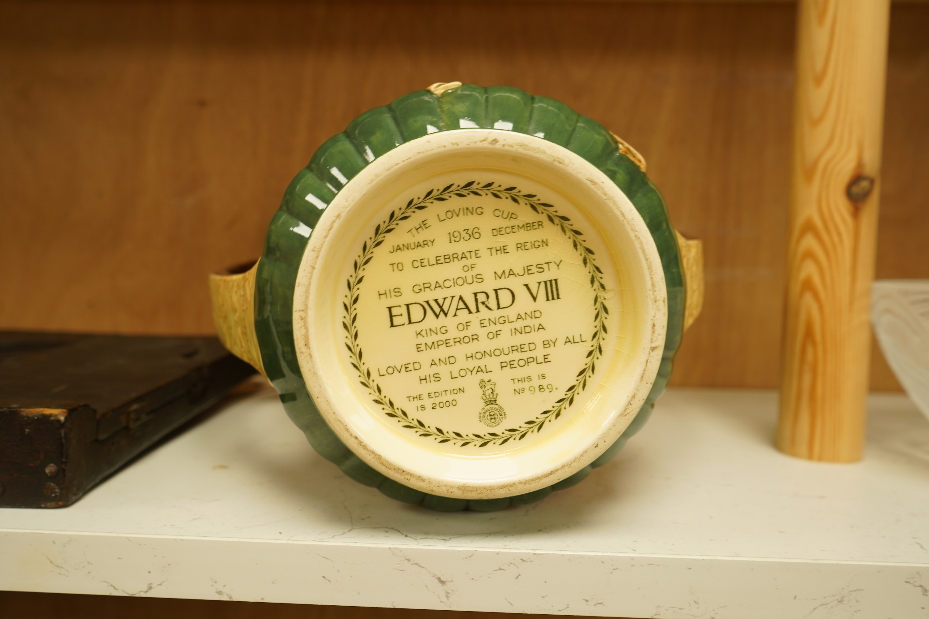 A Royal Doulton Edward VIII commemorative loving cup by Noke, limited edition 989/2000, with certificate, 26cm high